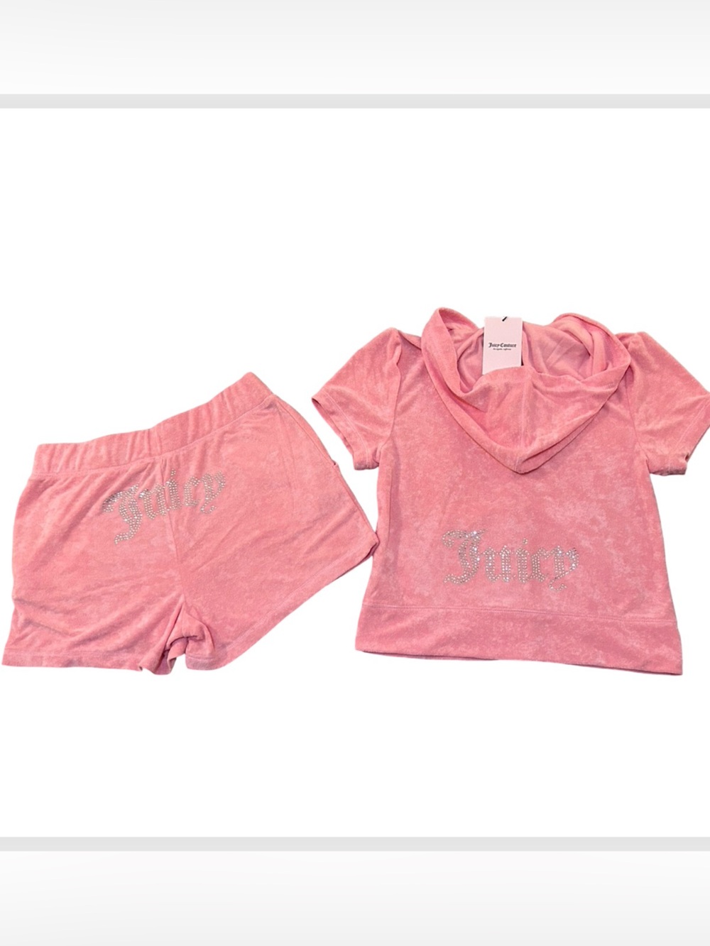JUICY COUTURE BLING RHINESTONE TERRY CLOTH FLAMINGO SHORT-SLEEVE & SHORT SET NWT